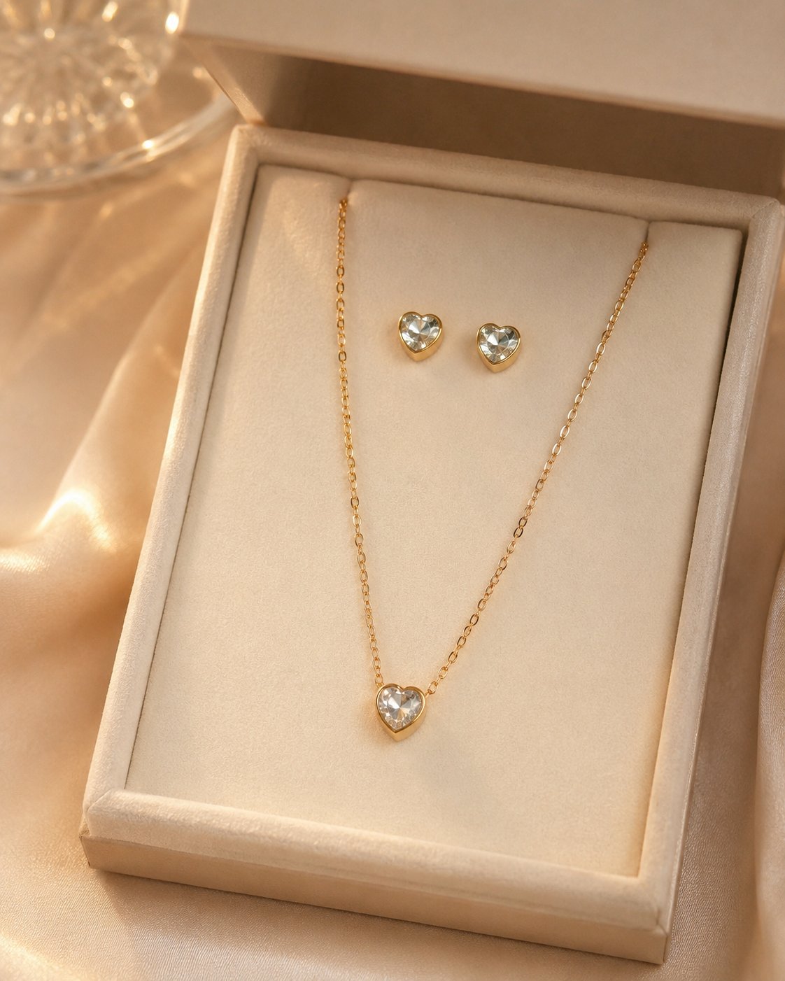 Crystal Heart Necklace & Stud Set