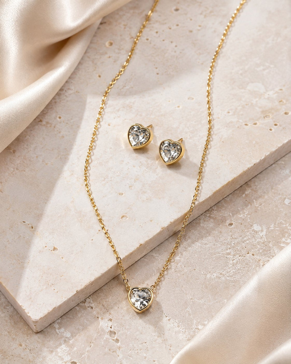 Crystal Heart Necklace & Stud Set