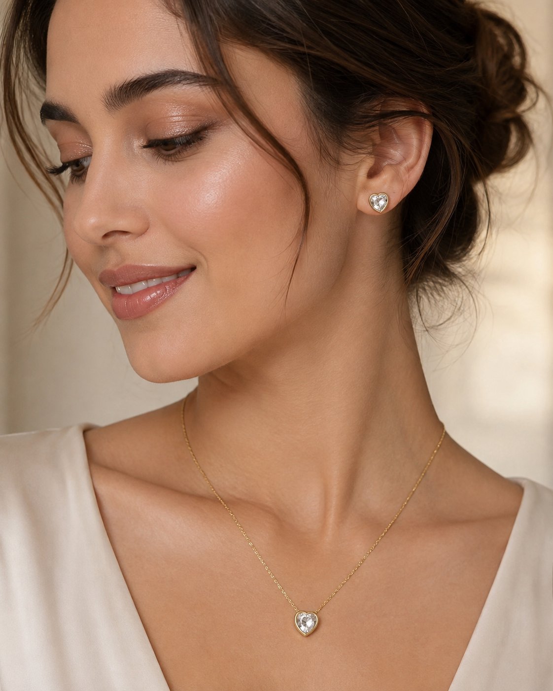 Crystal Heart Necklace & Stud Set
