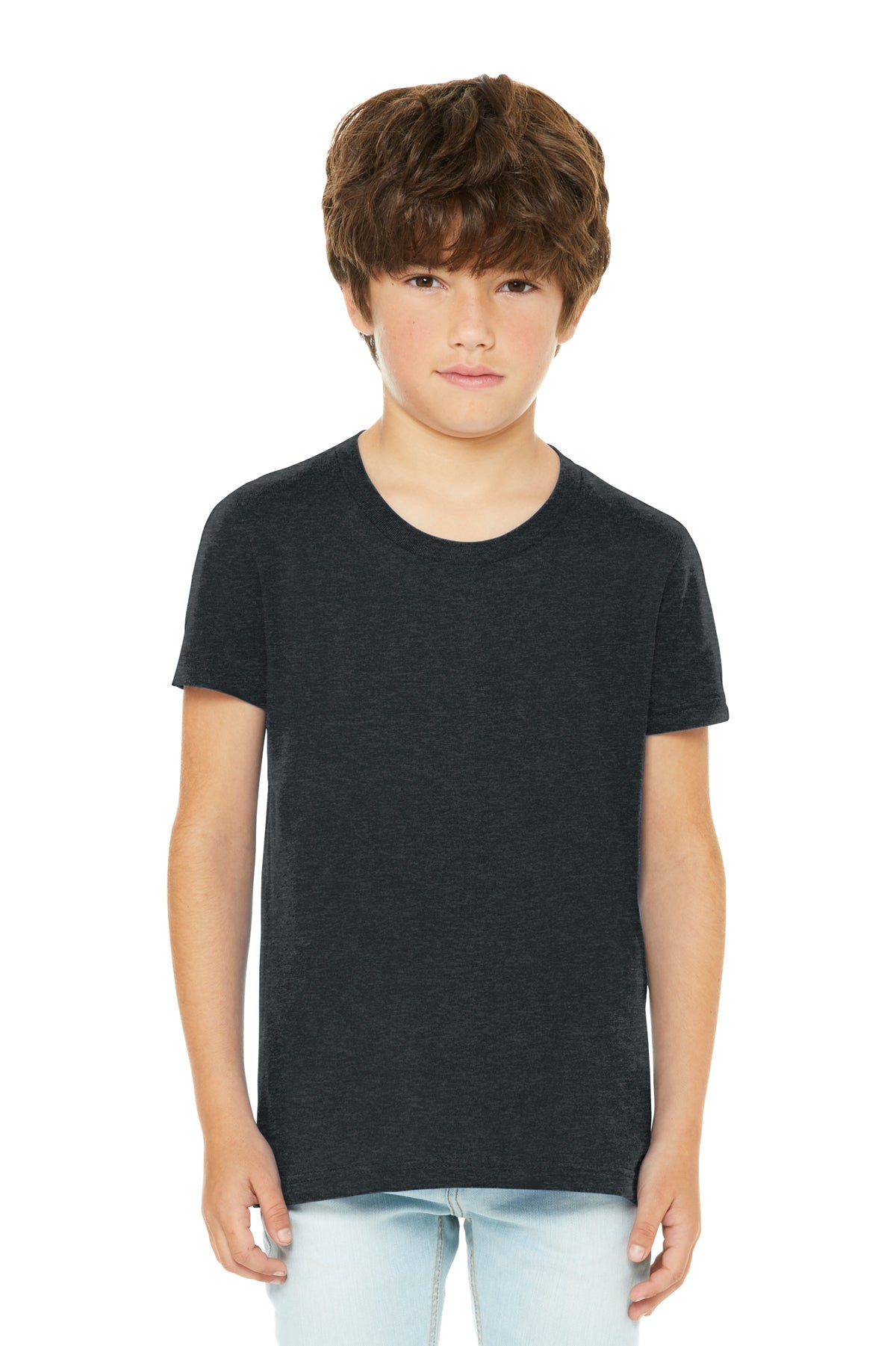 Custom Bella Canvas 3001Y CVC Youth T-Shirt blank garment in Dark Grey Heather