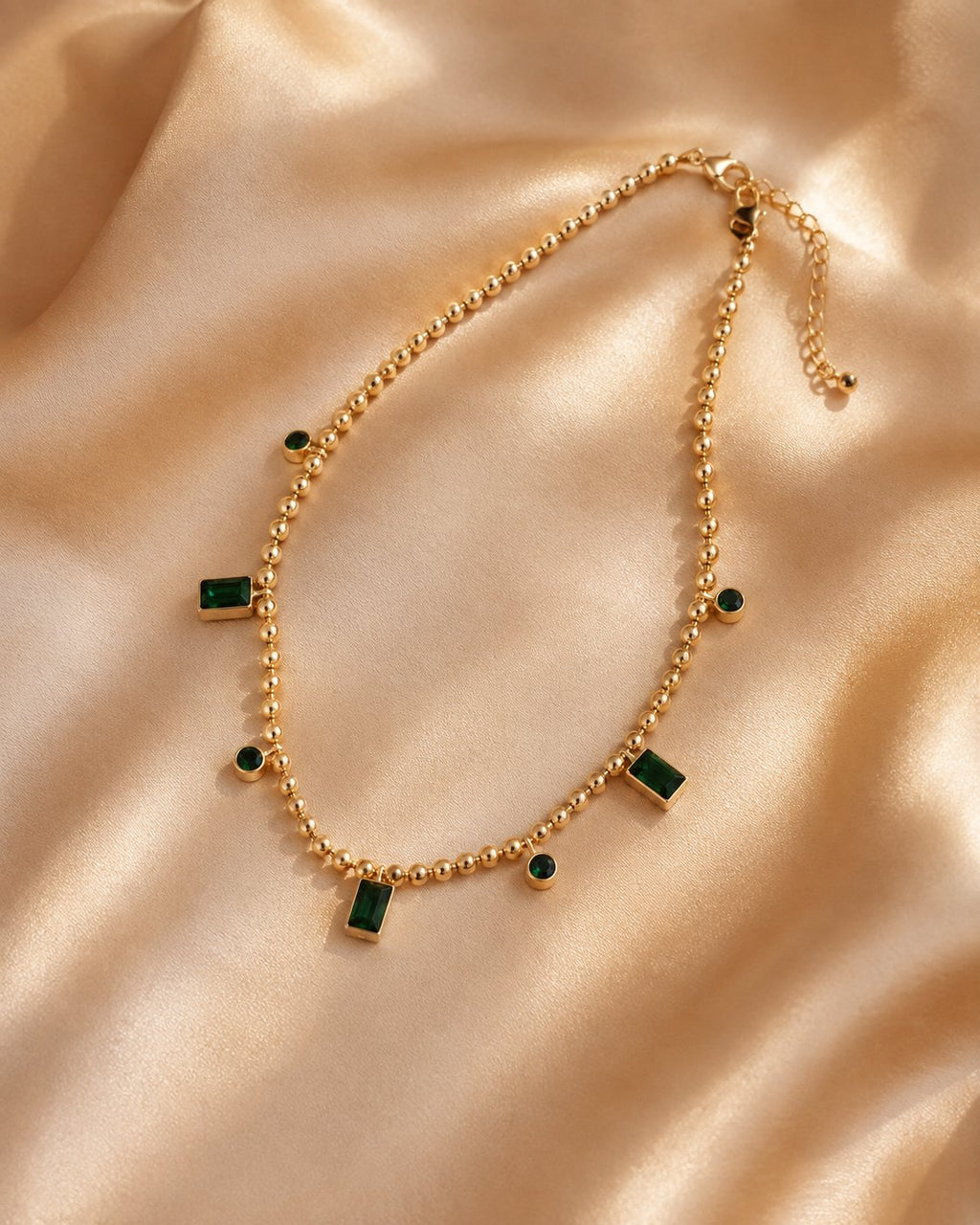 Emerald Bead Station Anklet