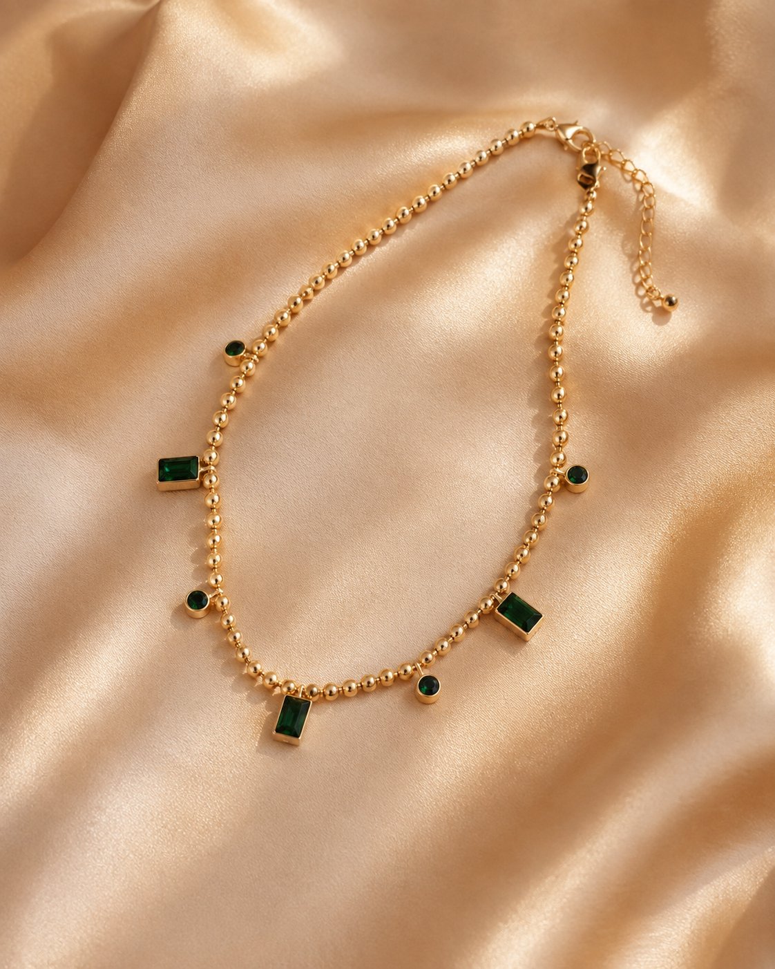Emerald Bead Station Anklet