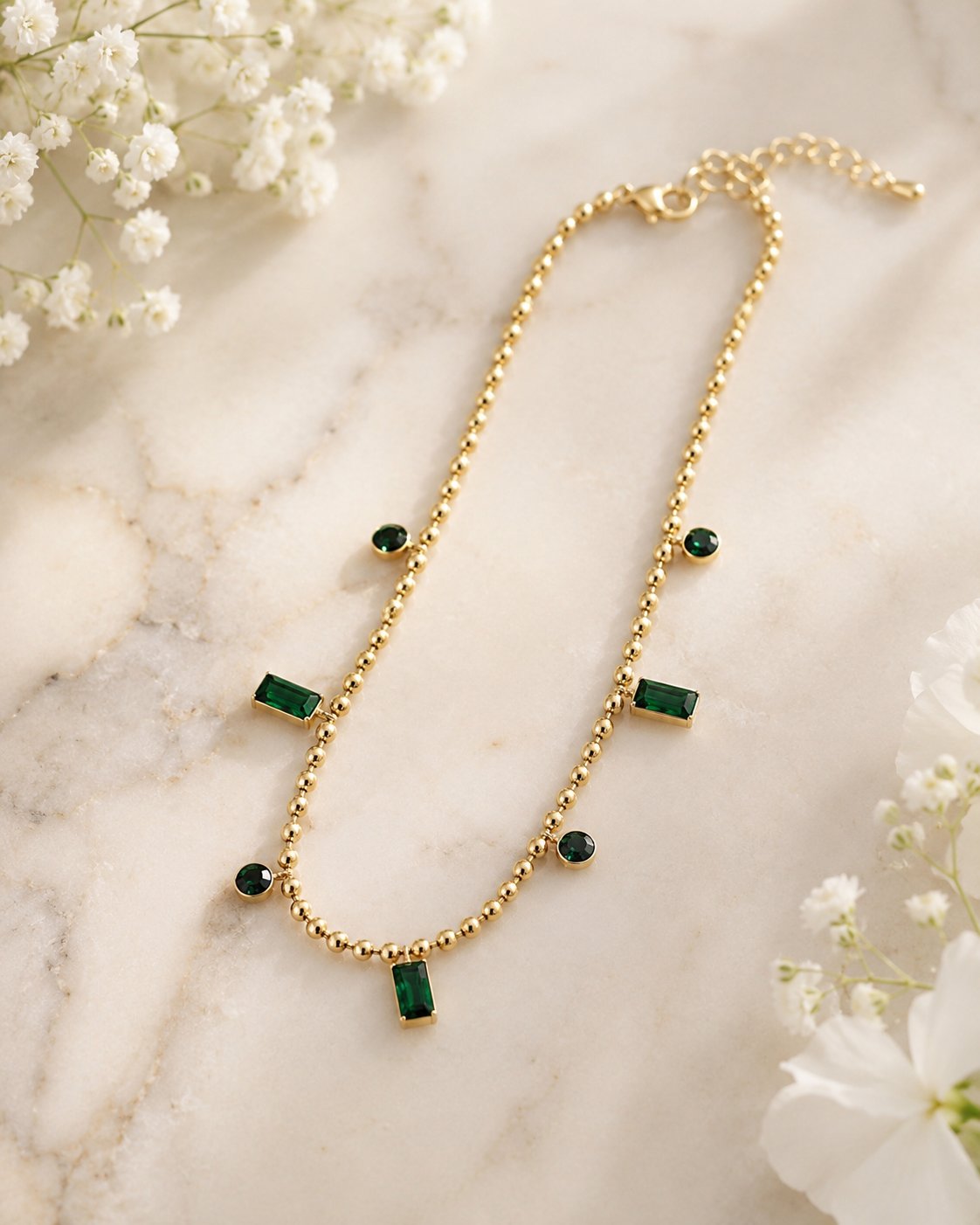 Emerald Bead Station Anklet