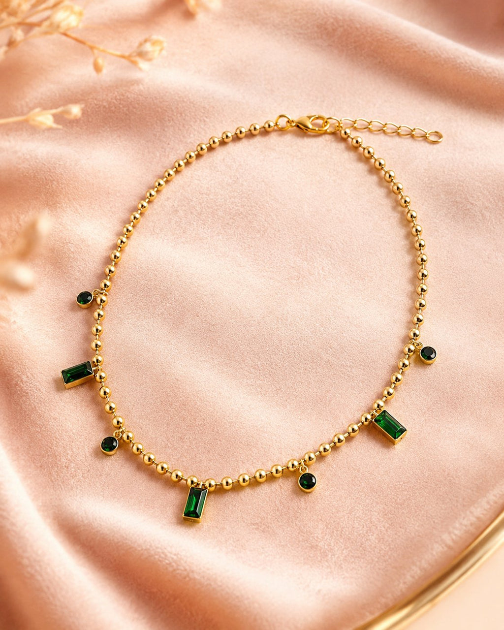 Emerald Bead Station Anklet