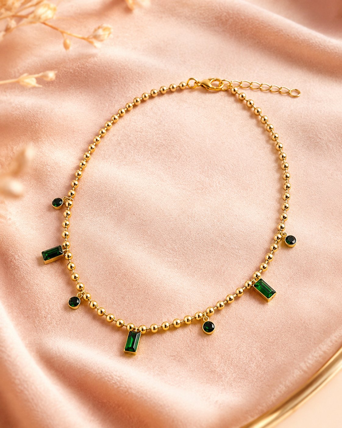 Emerald Bead Station Anklet