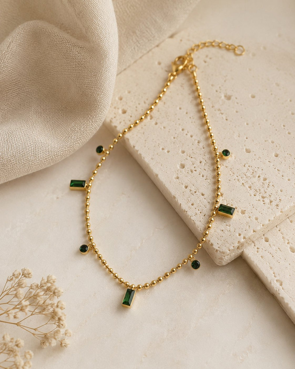 Emerald Bead Station Anklet
