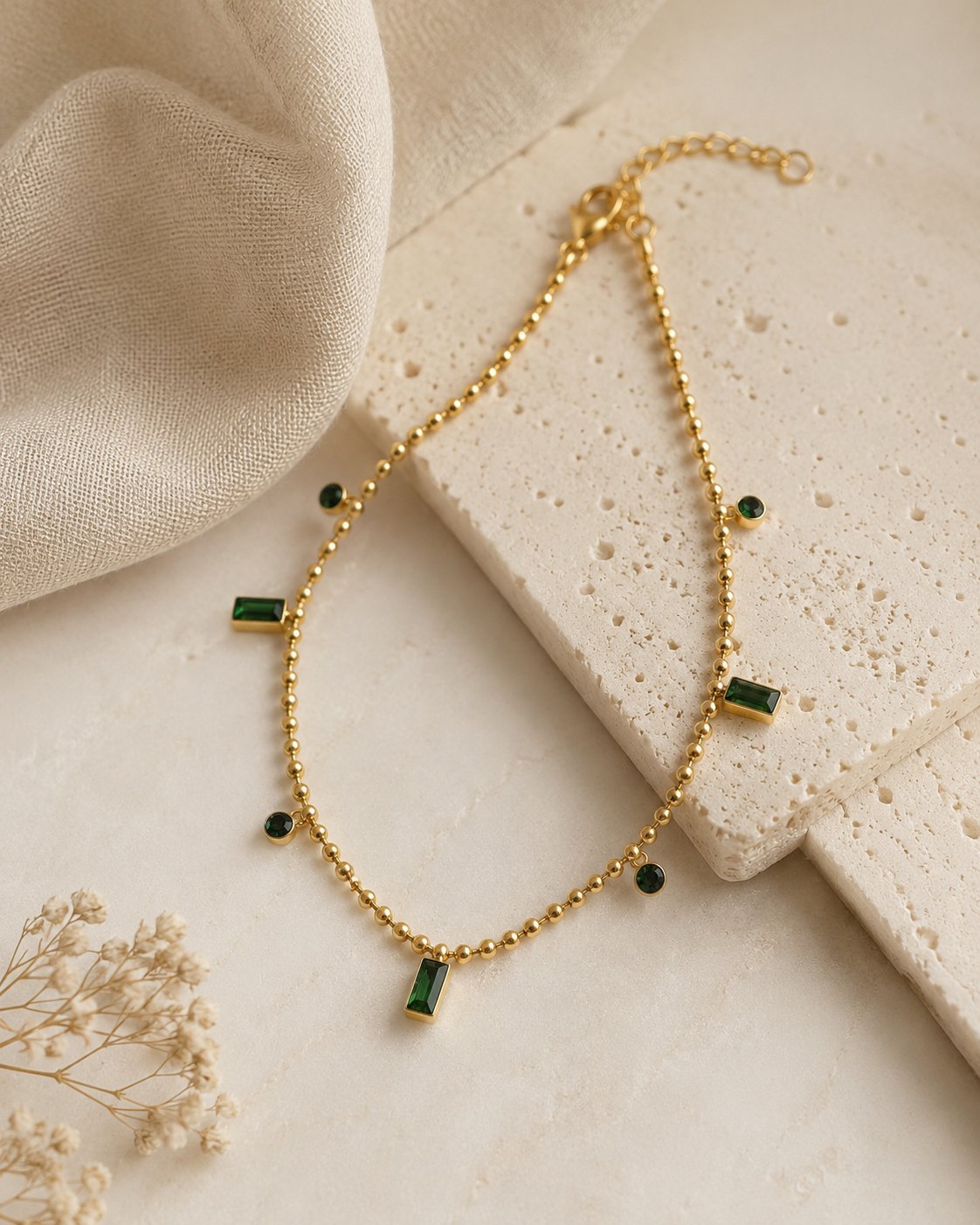 Emerald Bead Station Anklet