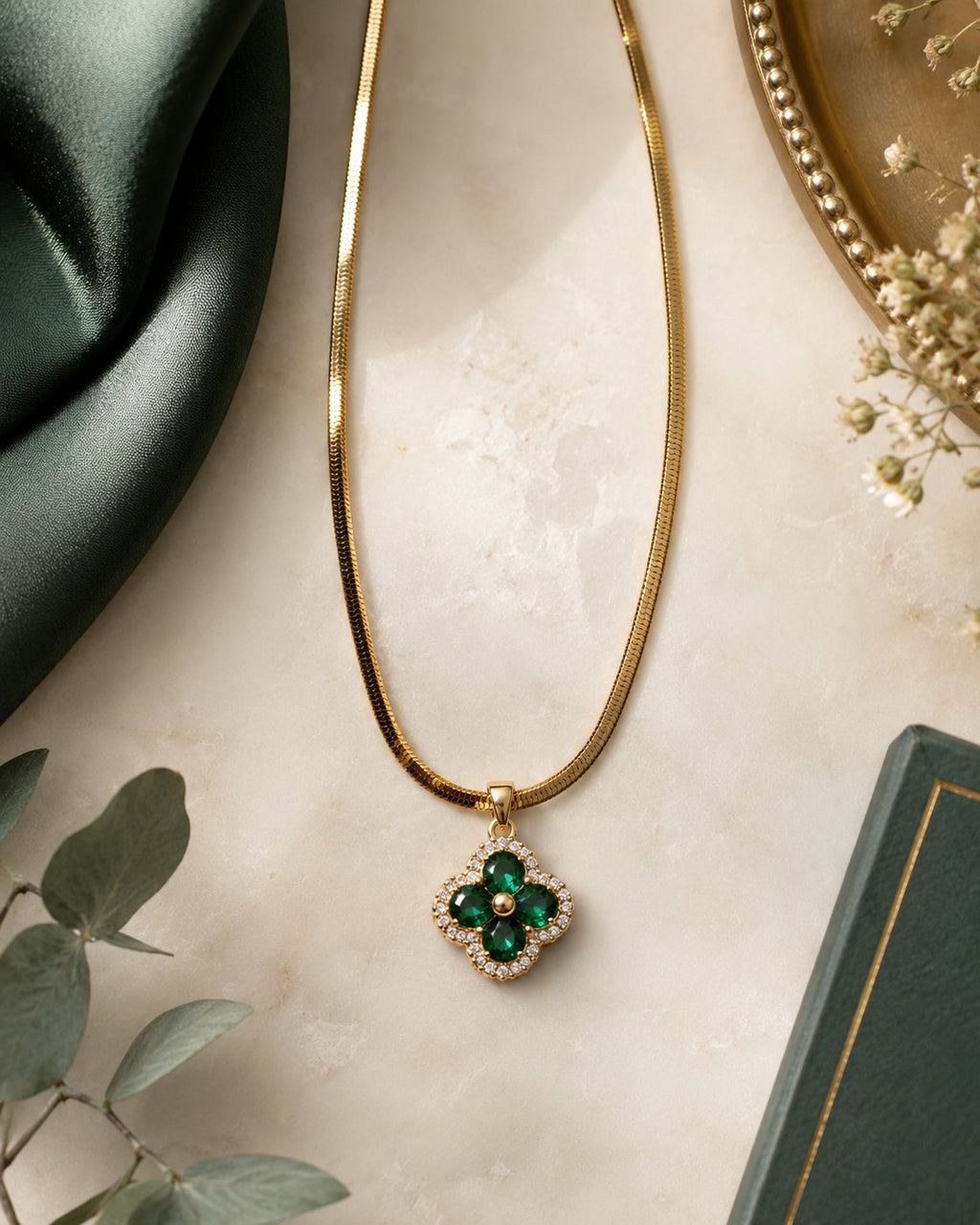 Emerald Clover Pendant Necklace