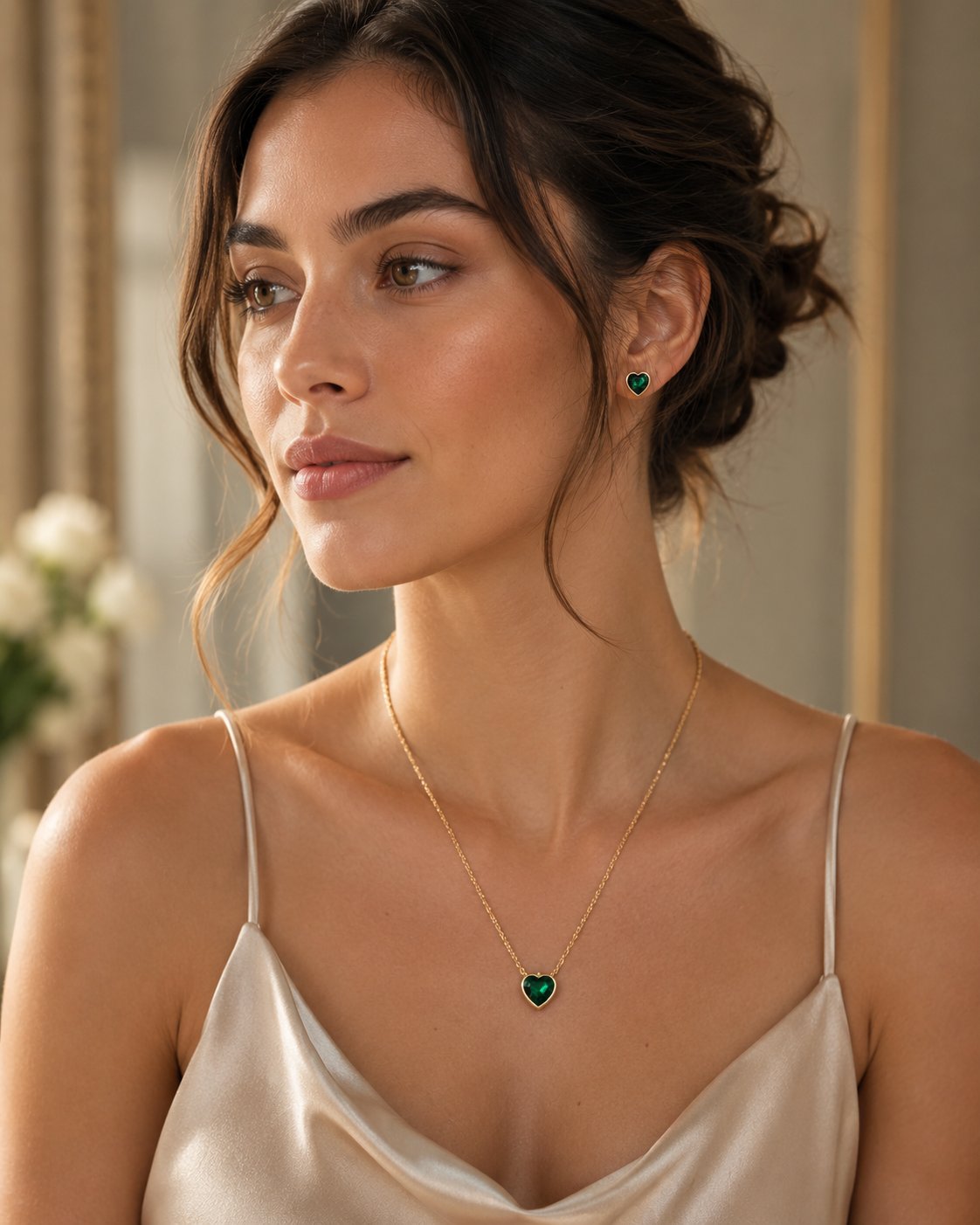 Emerald Heart Necklace & Stud Set