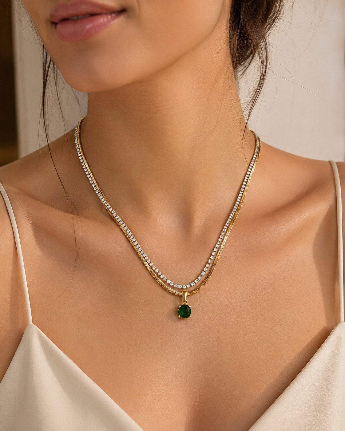 Emerald Luxe Layered Tennis Necklace