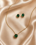 Emerald Solitaire Necklace & Stud Set
