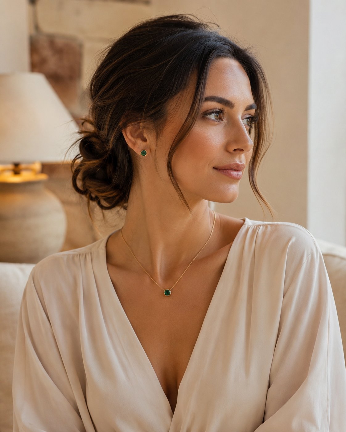 Emerald Solitaire Necklace & Stud Set
