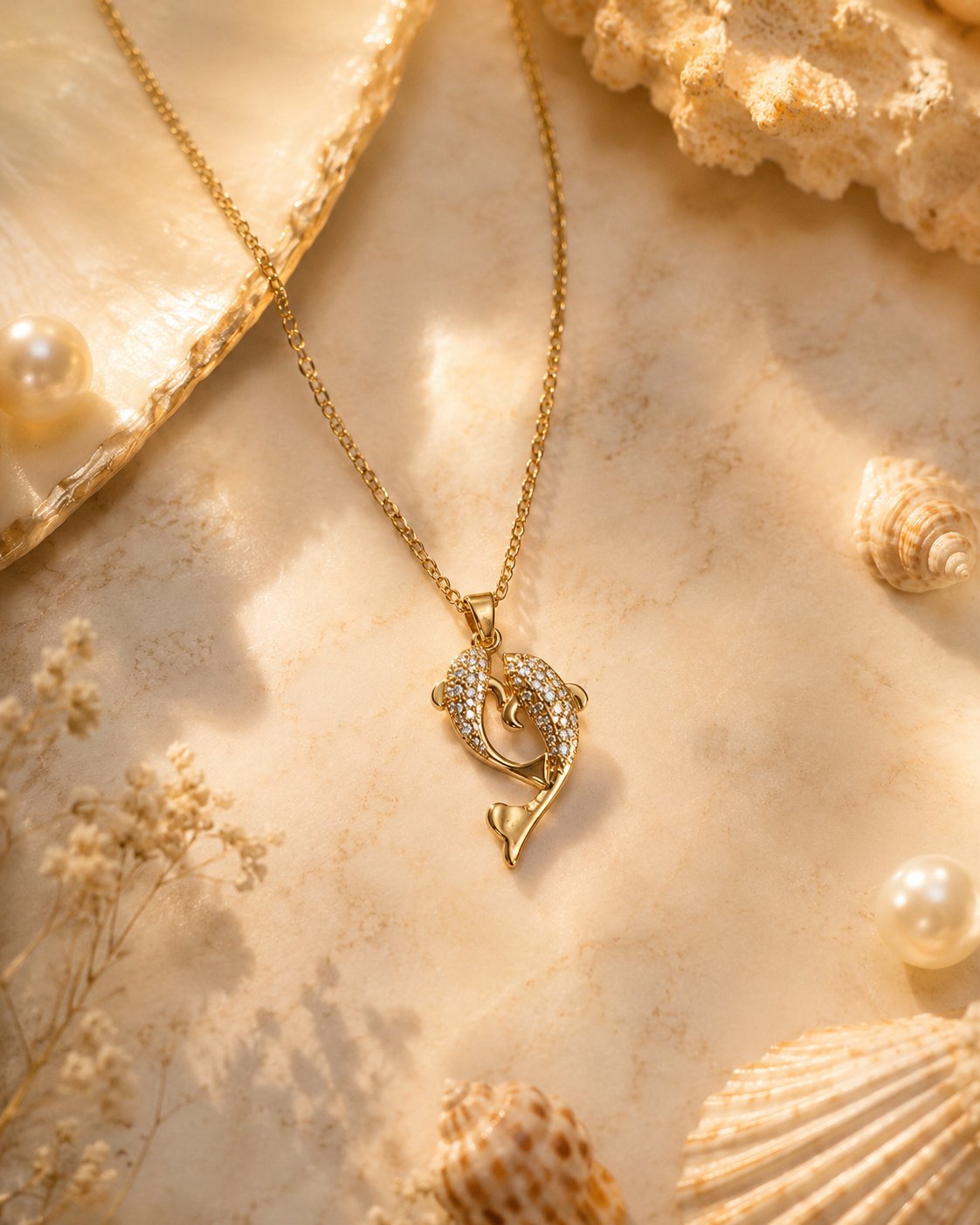 Eternal Dolphins Crystal Heart Necklace