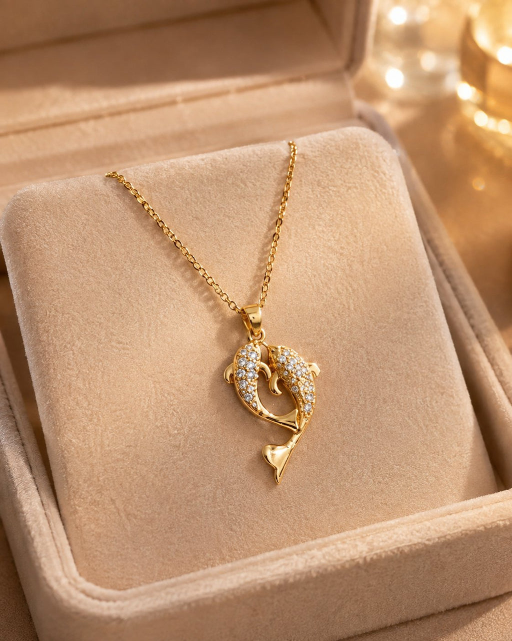 Eternal Dolphins Crystal Heart Necklace