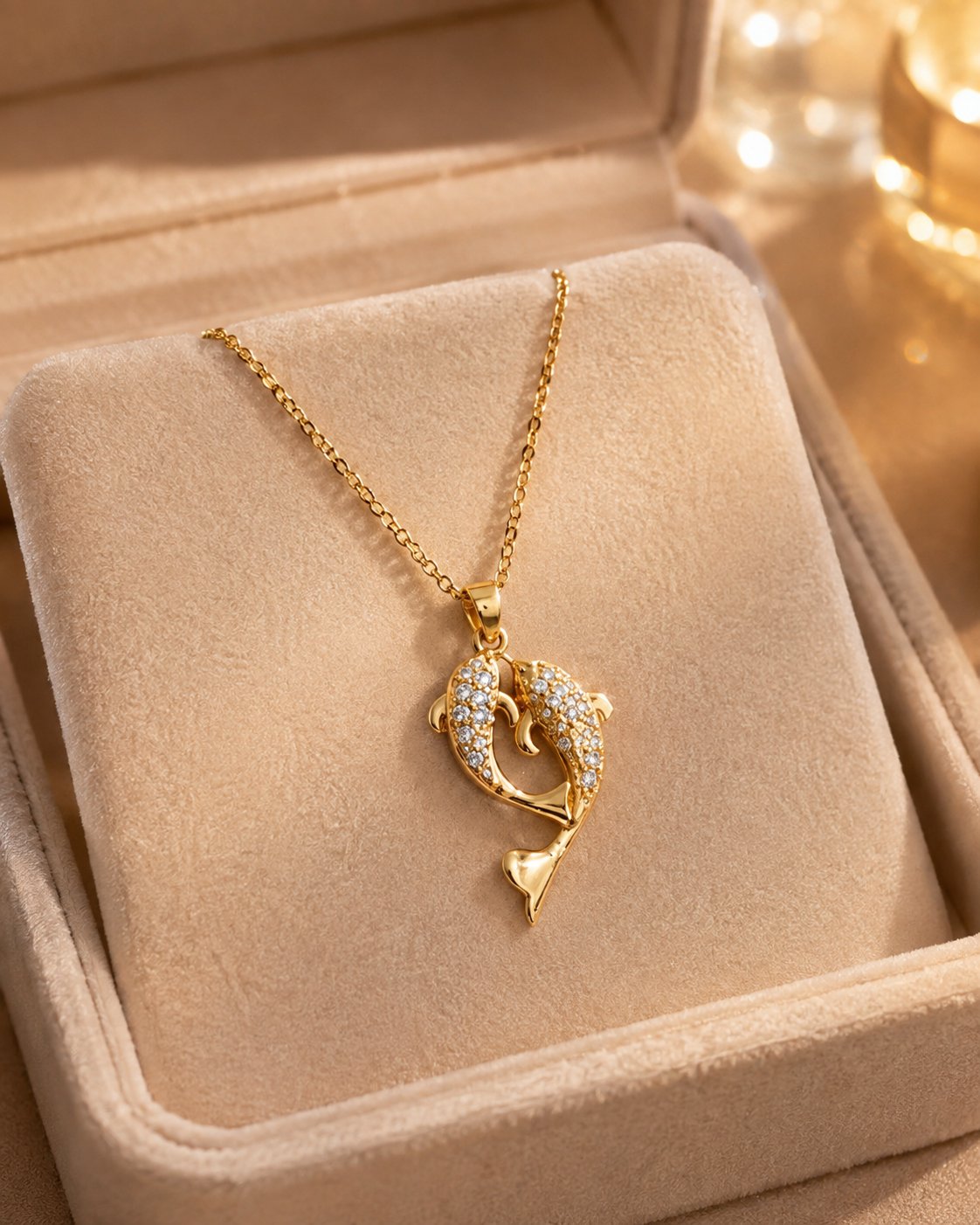 Eternal Dolphins Crystal Heart Necklace