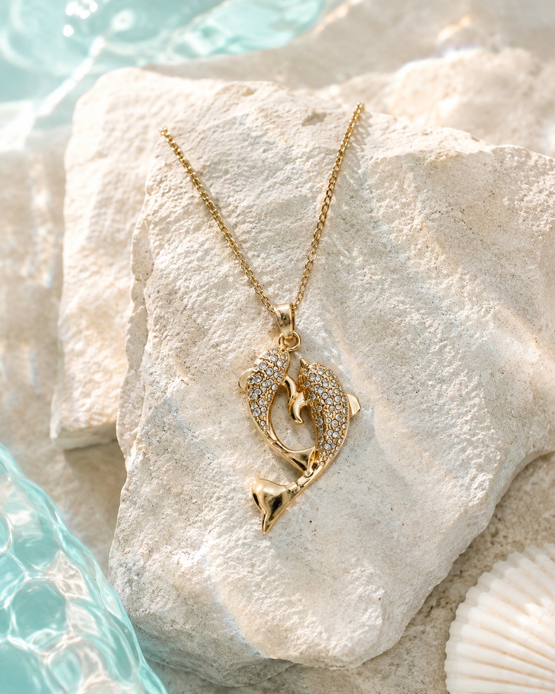 Eternal Dolphins Crystal Heart Necklace