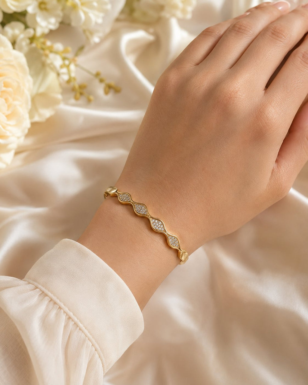 Gilded Wave Pavé Bangle