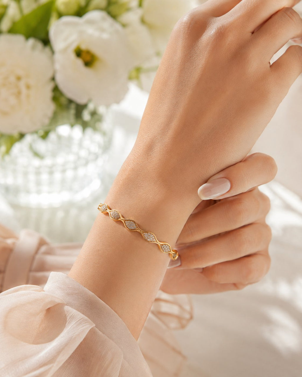 Gilded Wave Pavé Bangle