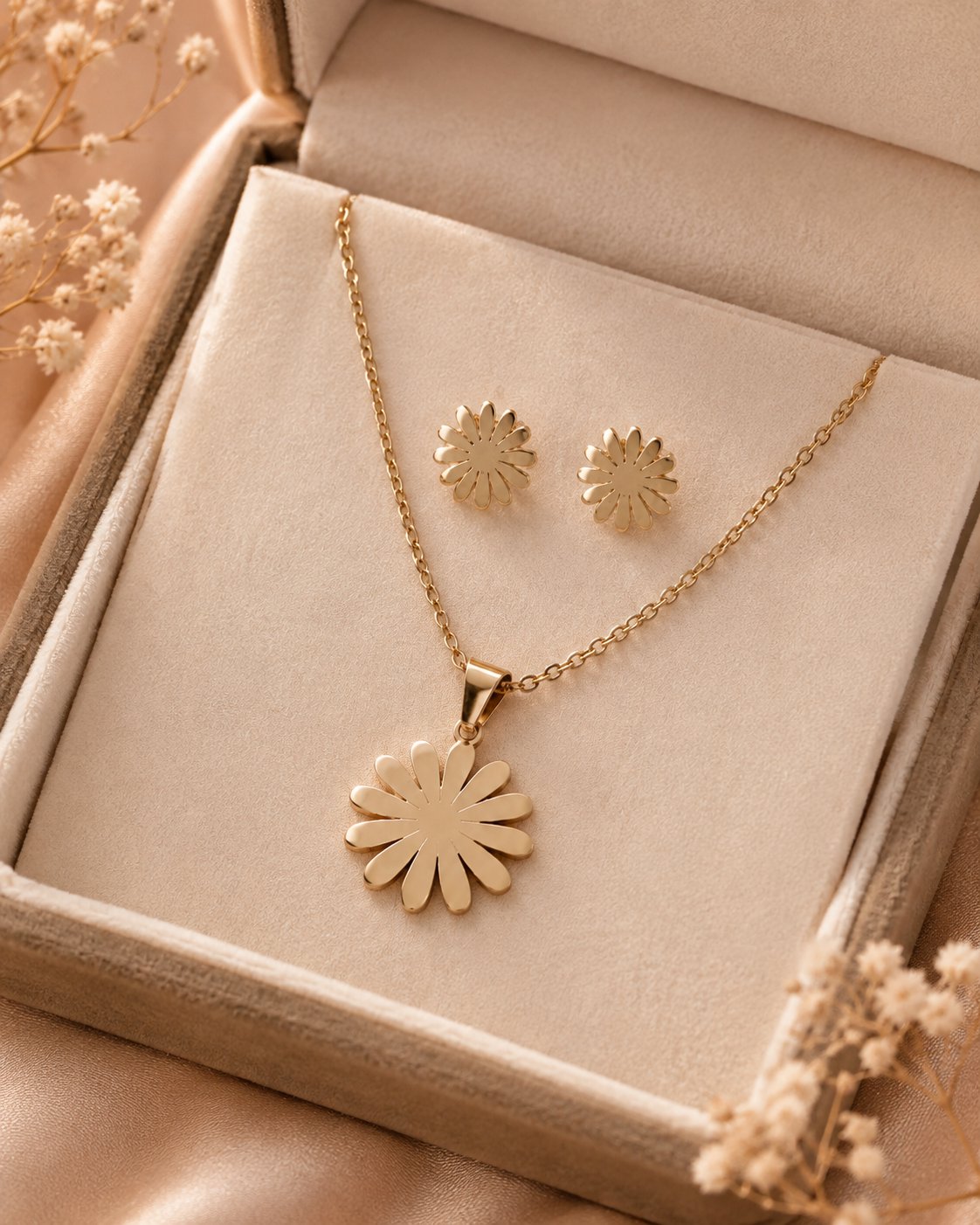 Golden Daisy Necklace & Stud Set