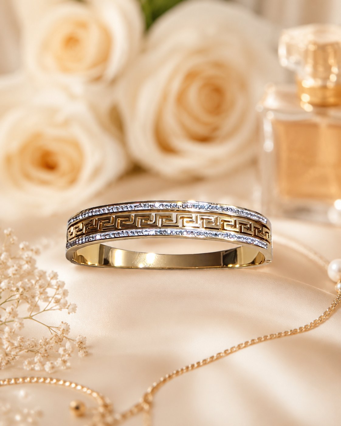 Grecian Key Crystal Bangle