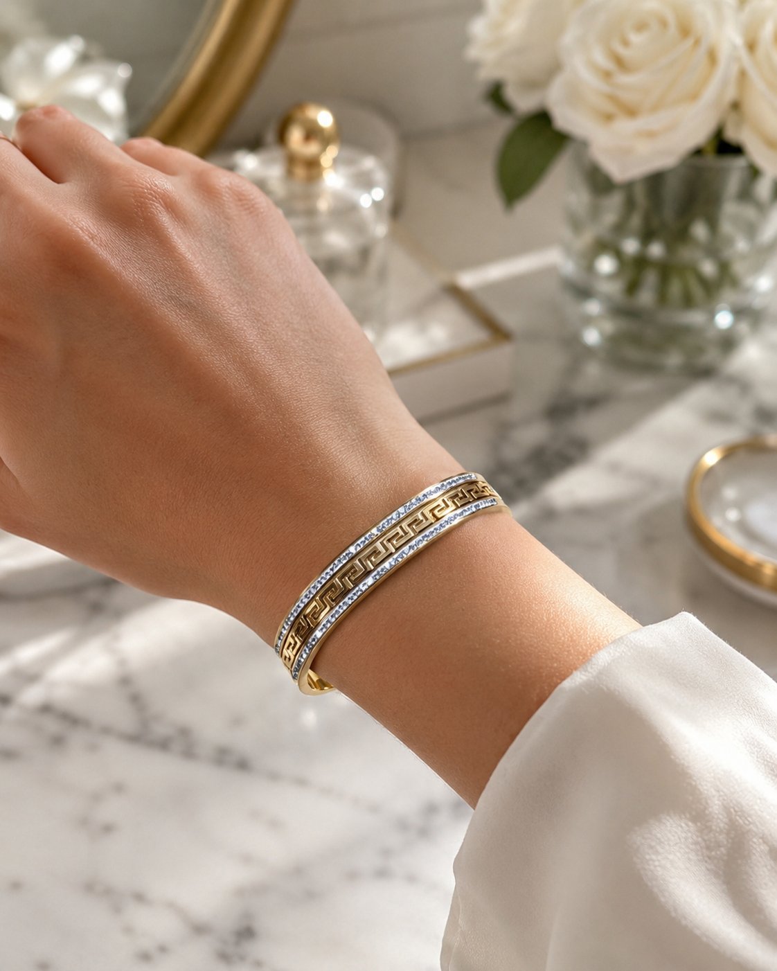 Grecian Key Crystal Bangle
