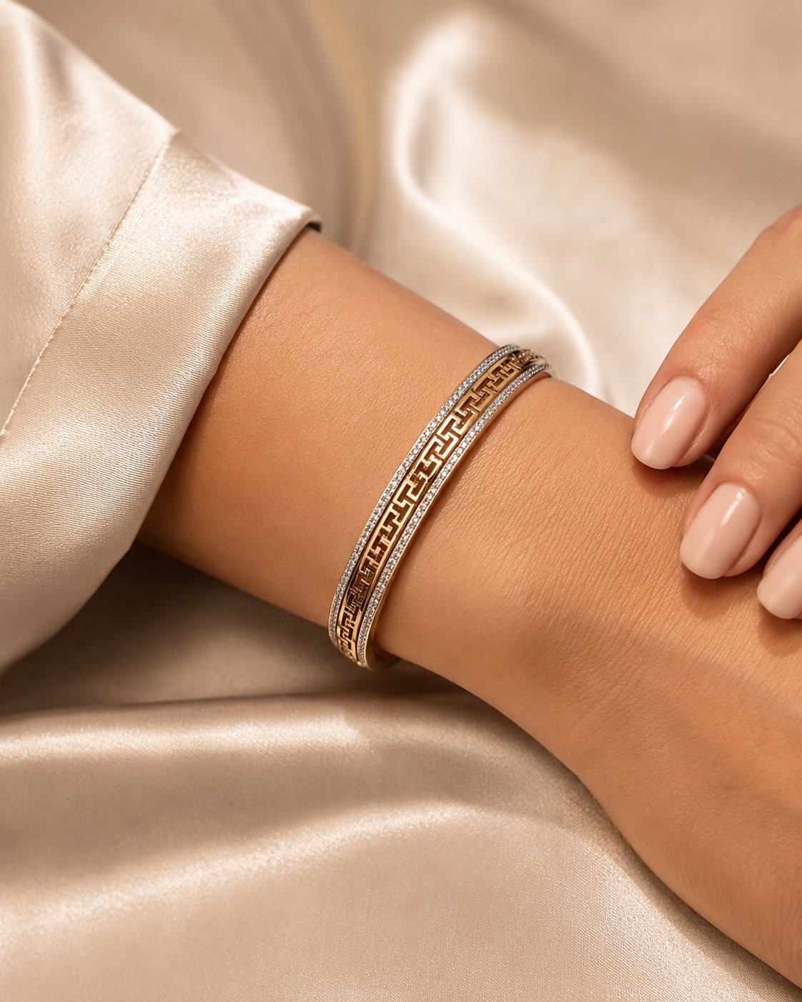 Grecian Key Crystal Bangle