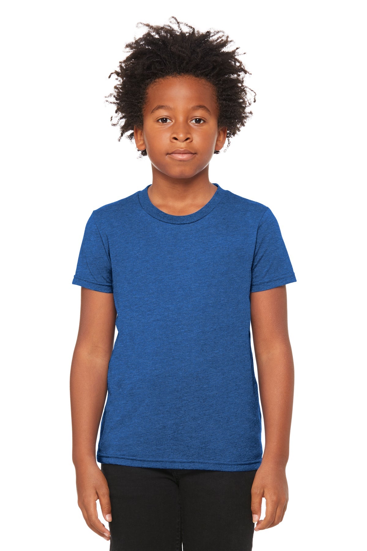Custom Bella Canvas 3001Y CVC Youth T-Shirt blank garment in Heather True Royal