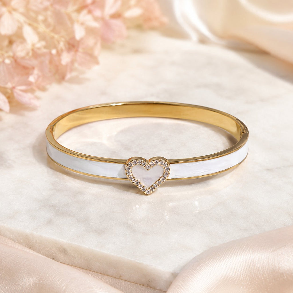 Ivory Heart Halo Enamel Bangle