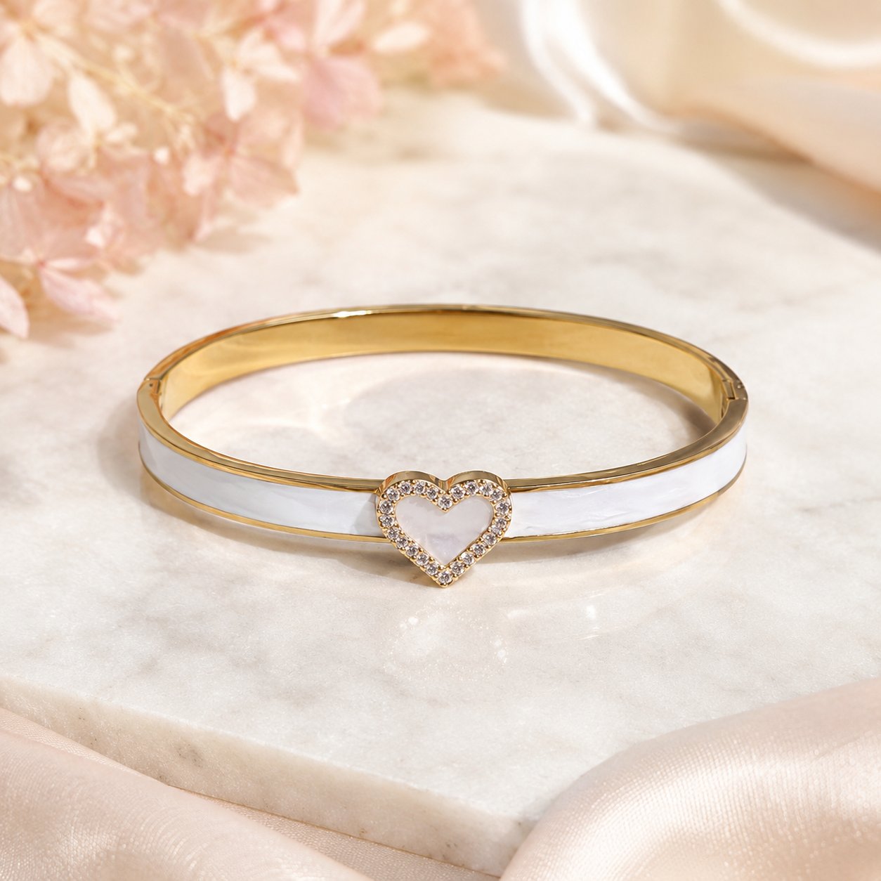 Ivory Heart Halo Enamel Bangle
