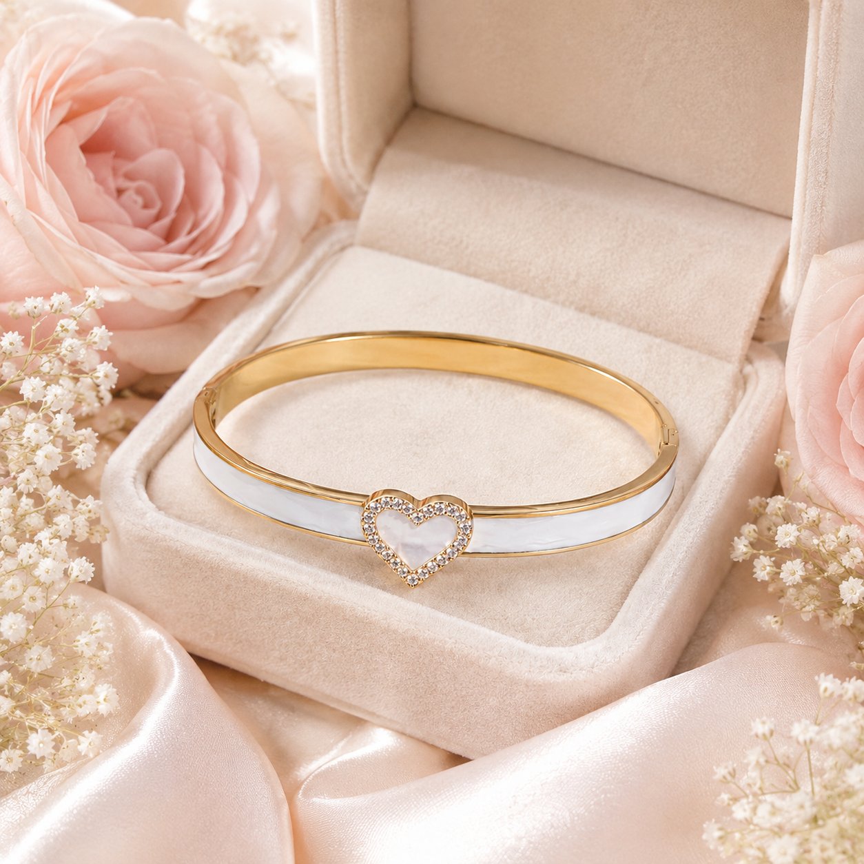 Ivory Heart Halo Enamel Bangle