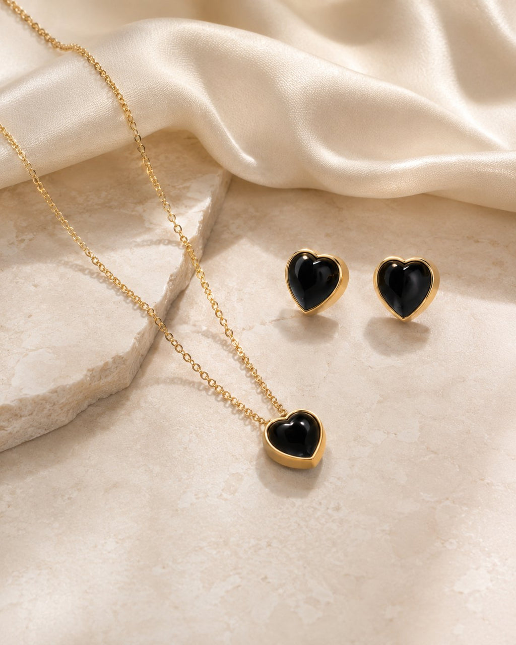 Midnight Heart Necklace & Stud Set