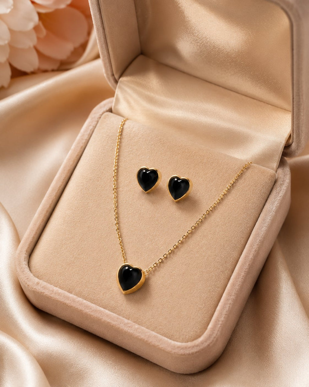 Midnight Heart Necklace & Stud Set