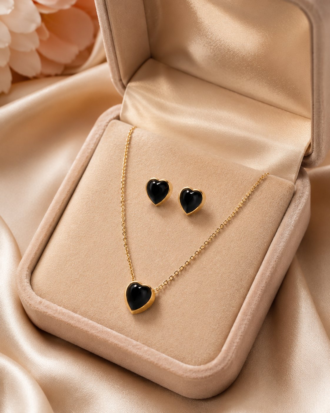 Midnight Heart Necklace & Stud Set