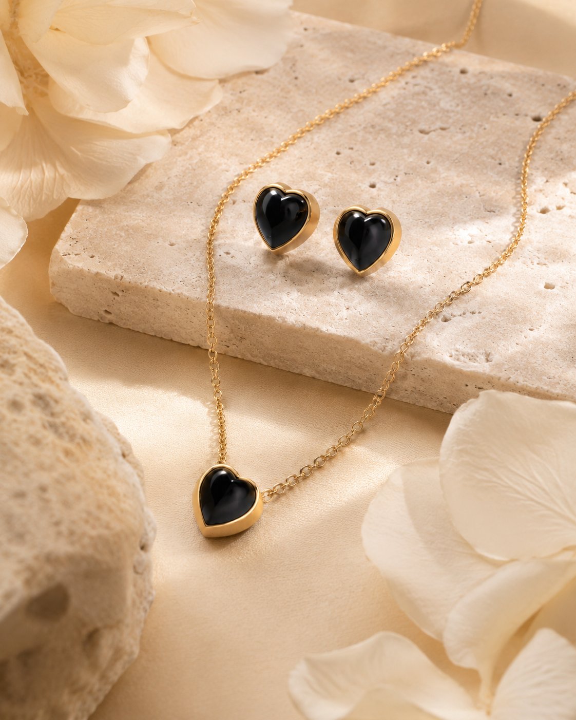 Midnight Heart Necklace & Stud Set