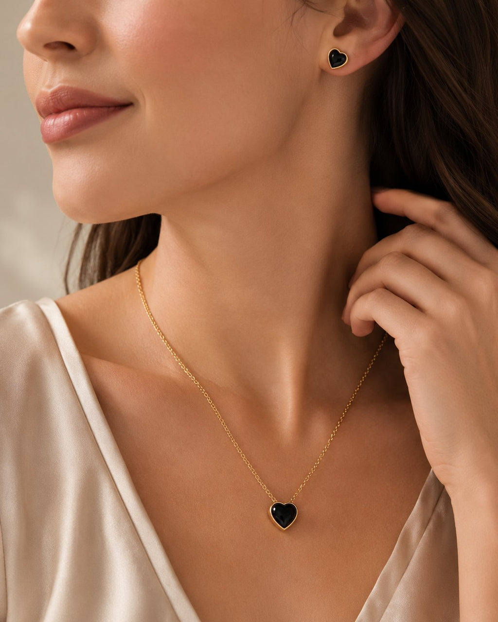 Midnight Heart Necklace & Stud Set