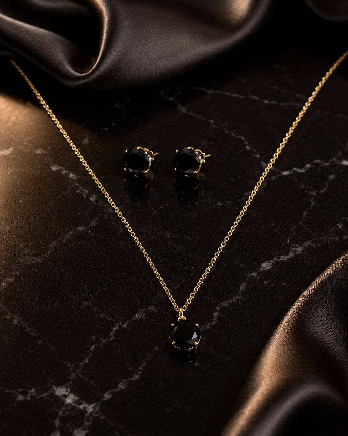 Midnight Solitaire Necklace & Stud Set