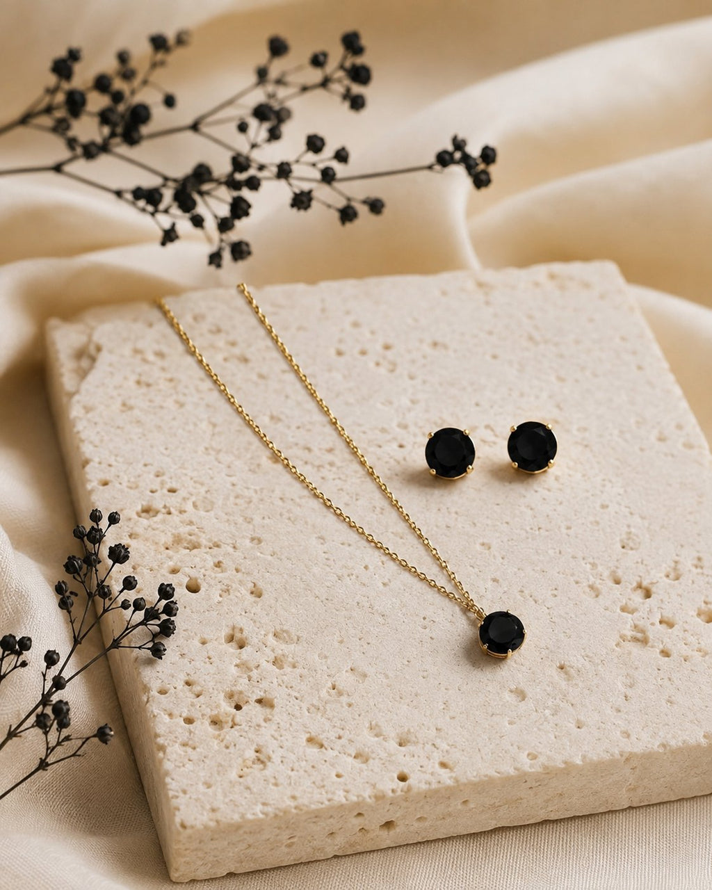 Midnight Solitaire Necklace & Stud Set