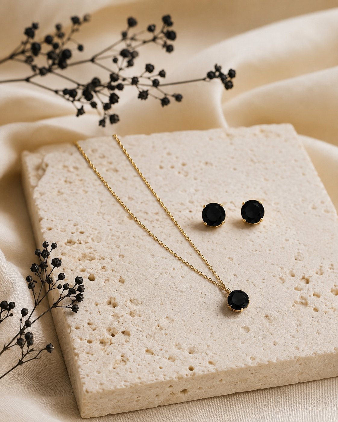 Midnight Solitaire Necklace & Stud Set