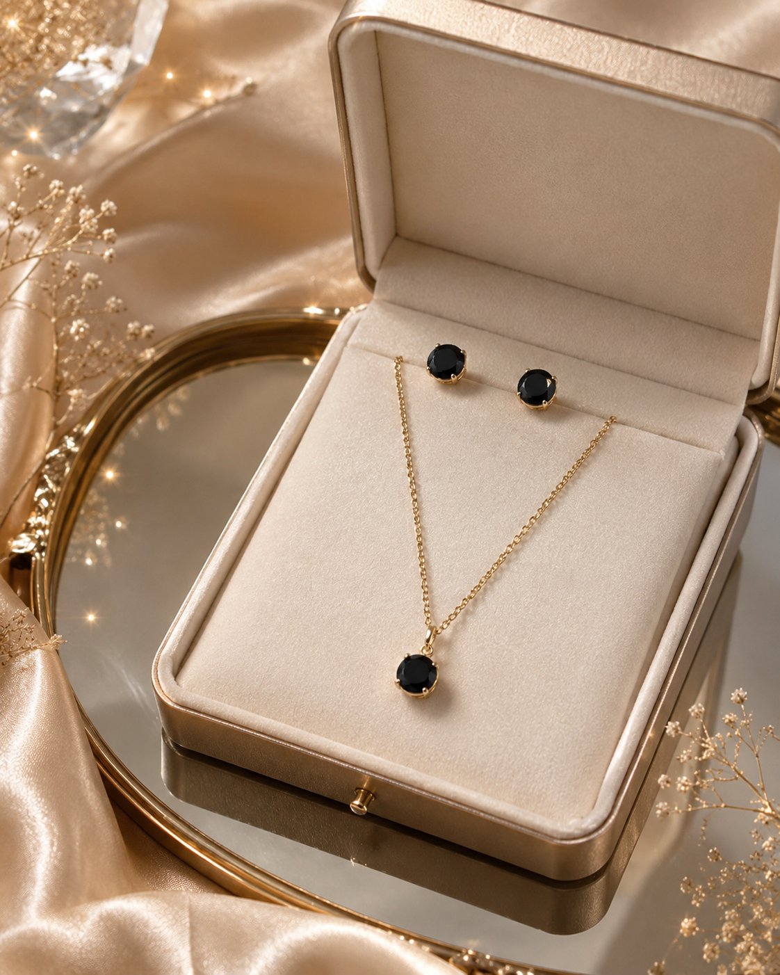 Midnight Solitaire Necklace & Stud Set