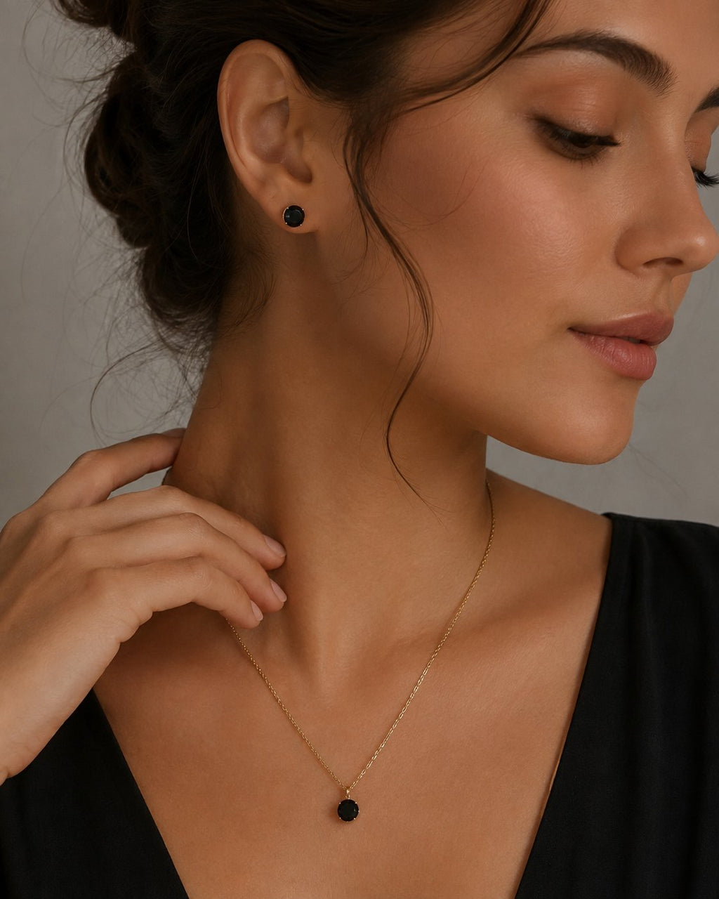 Midnight Solitaire Necklace & Stud Set