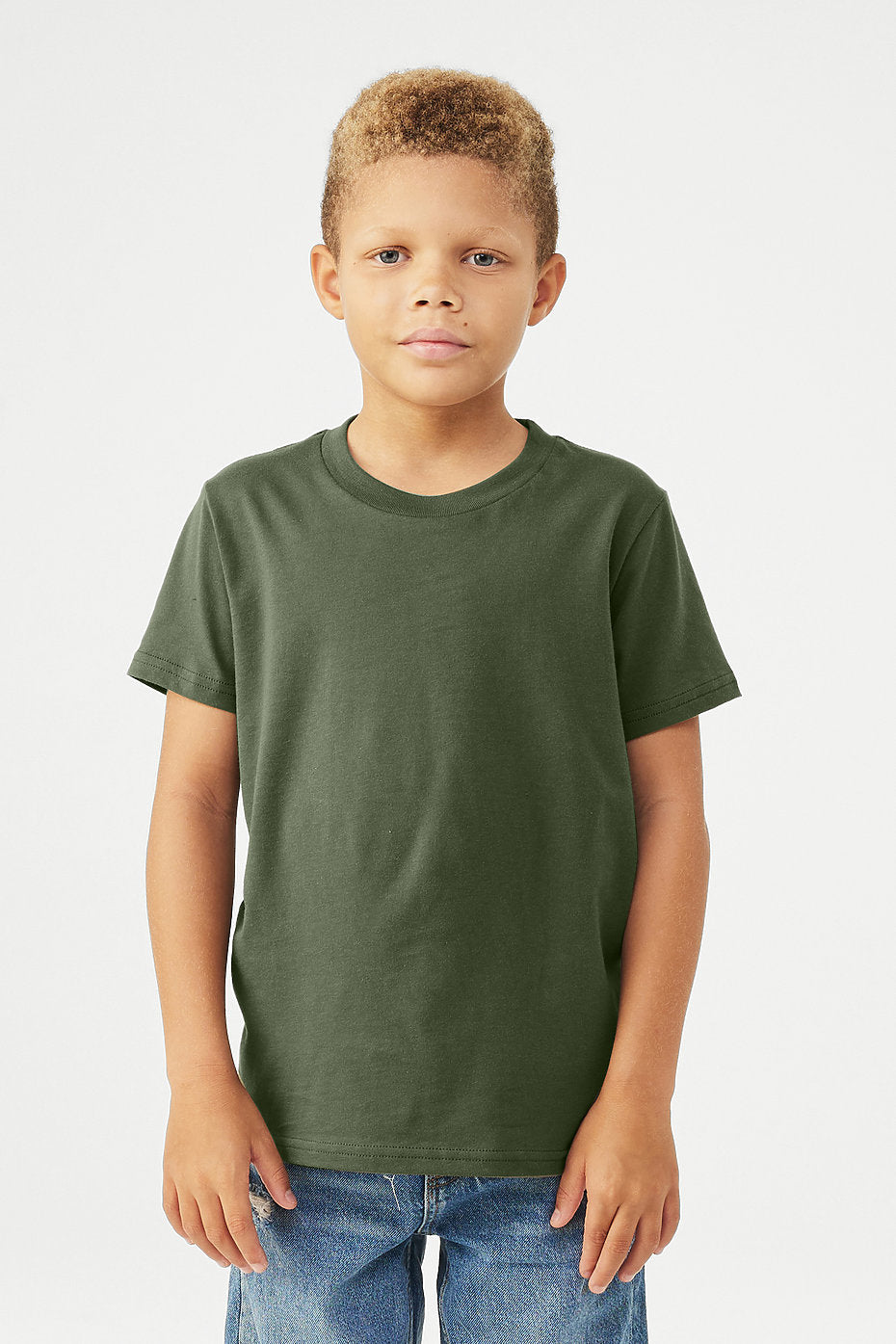 Custom Bella Canvas 3001Y Youth T-Shirt blank garment in Military Green