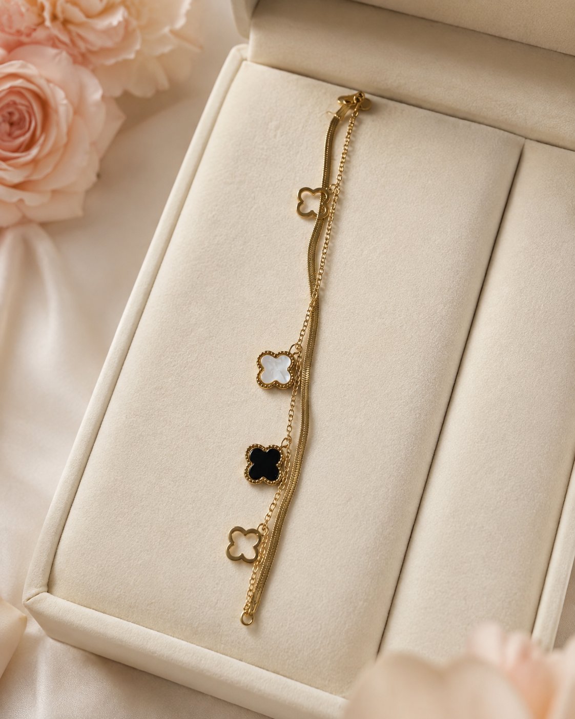 Monochrome Clover Layered Bracelet