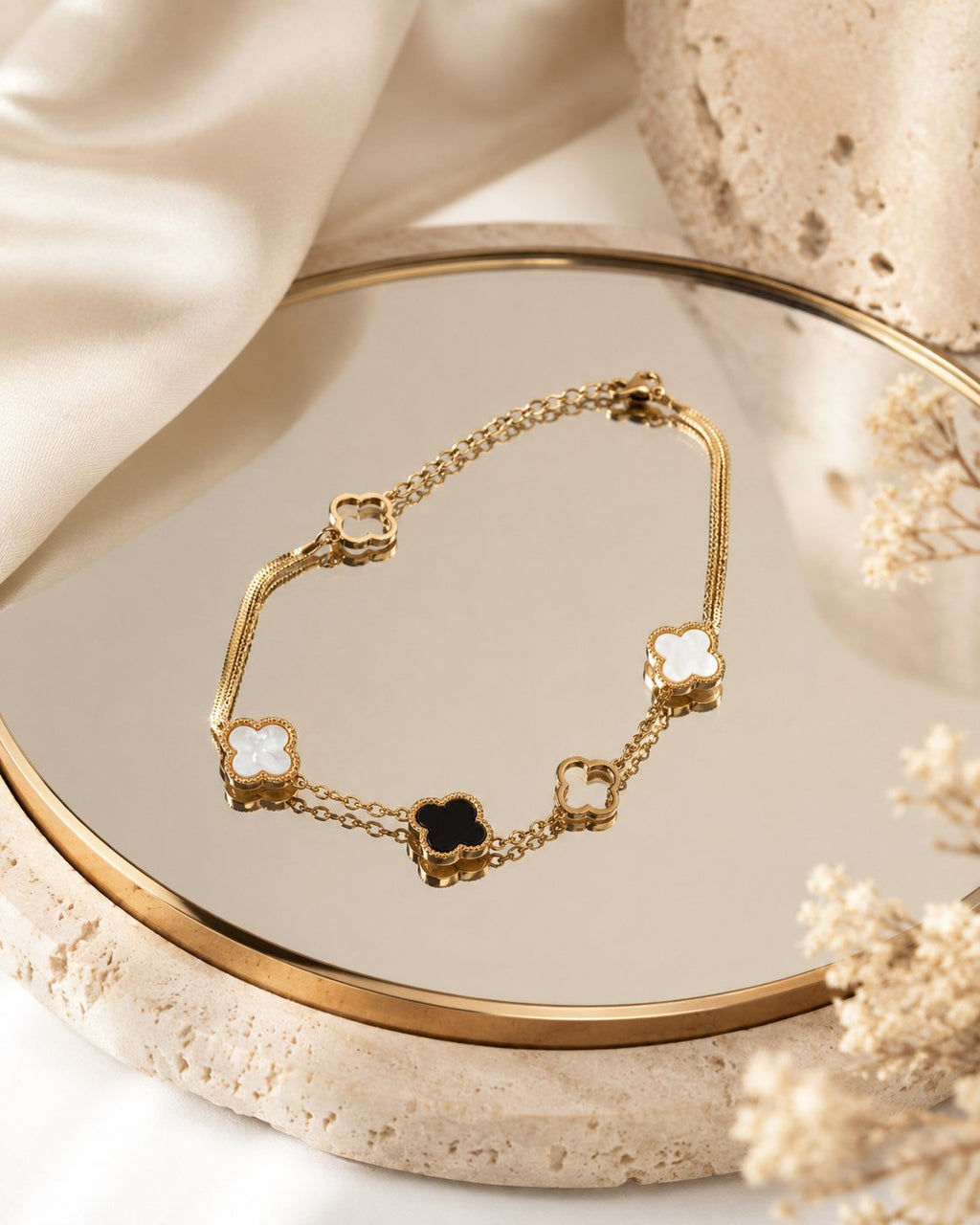 Monochrome Clover Layered Bracelet