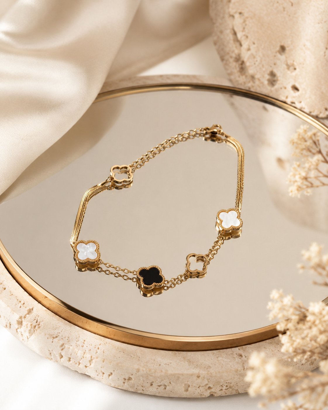 Monochrome Clover Layered Bracelet