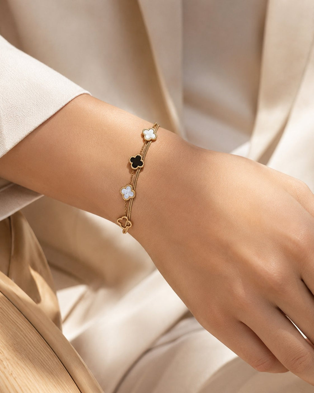 Monochrome Clover Layered Bracelet