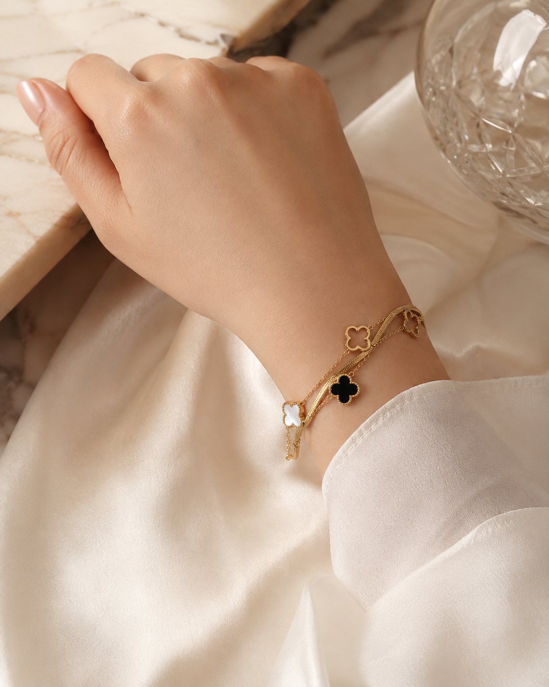 Monochrome Clover Layered Bracelet