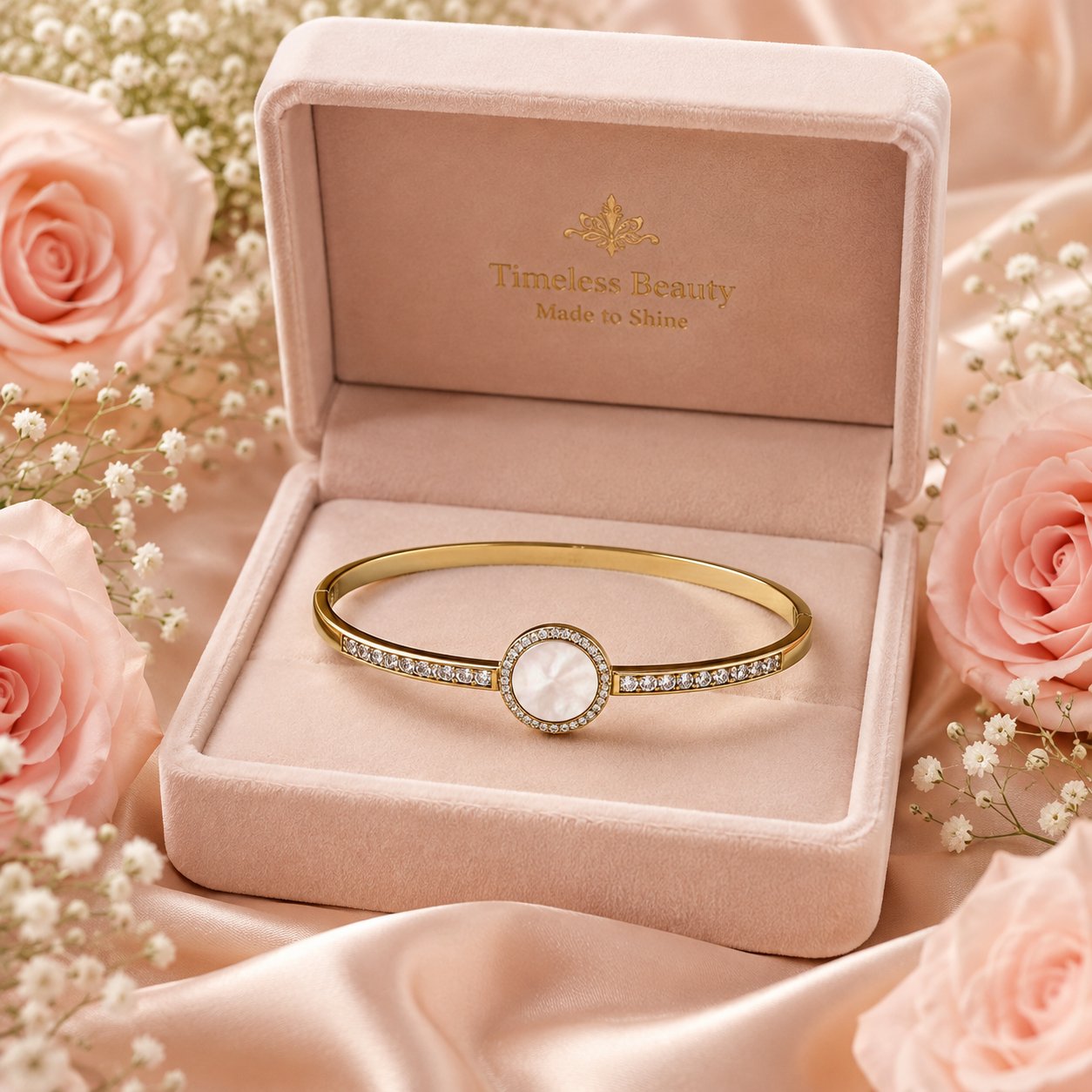 Moonlit Pearl Disc Crystal Bangle
