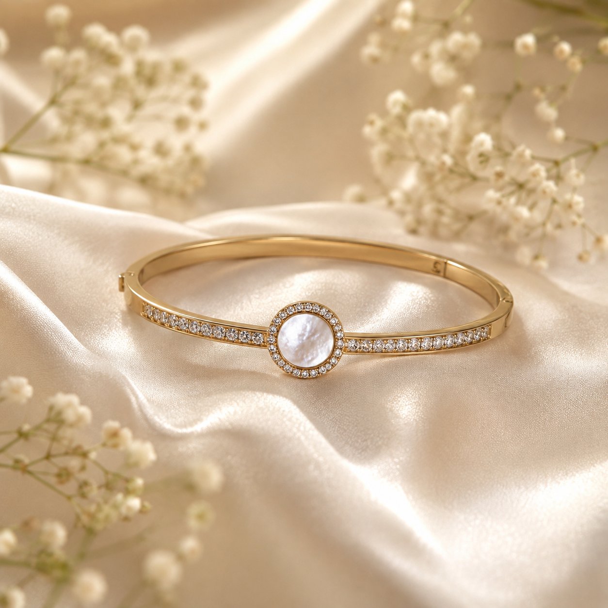 Moonlit Pearl Disc Crystal Bangle