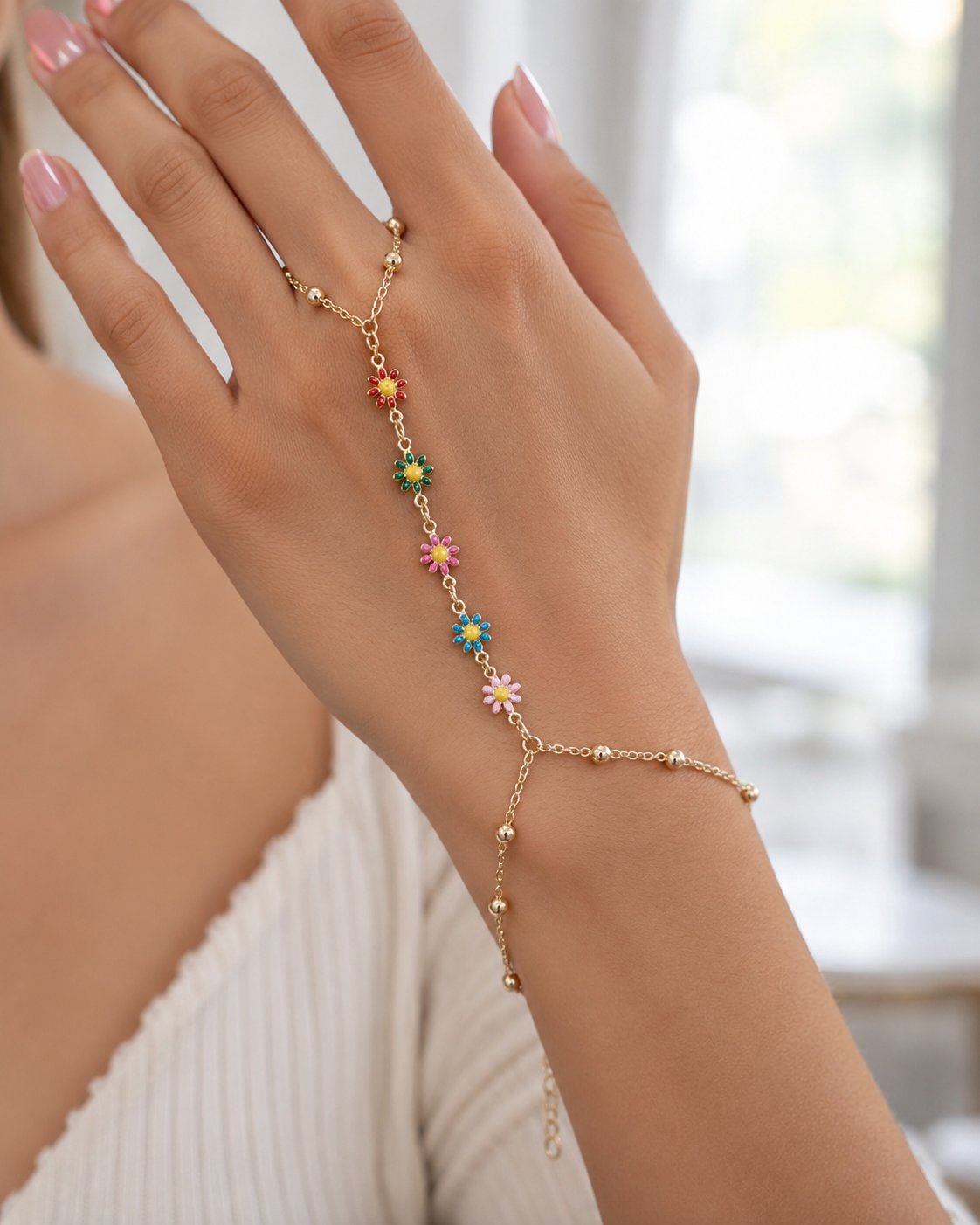 Rainbow Daisy Hand Chain