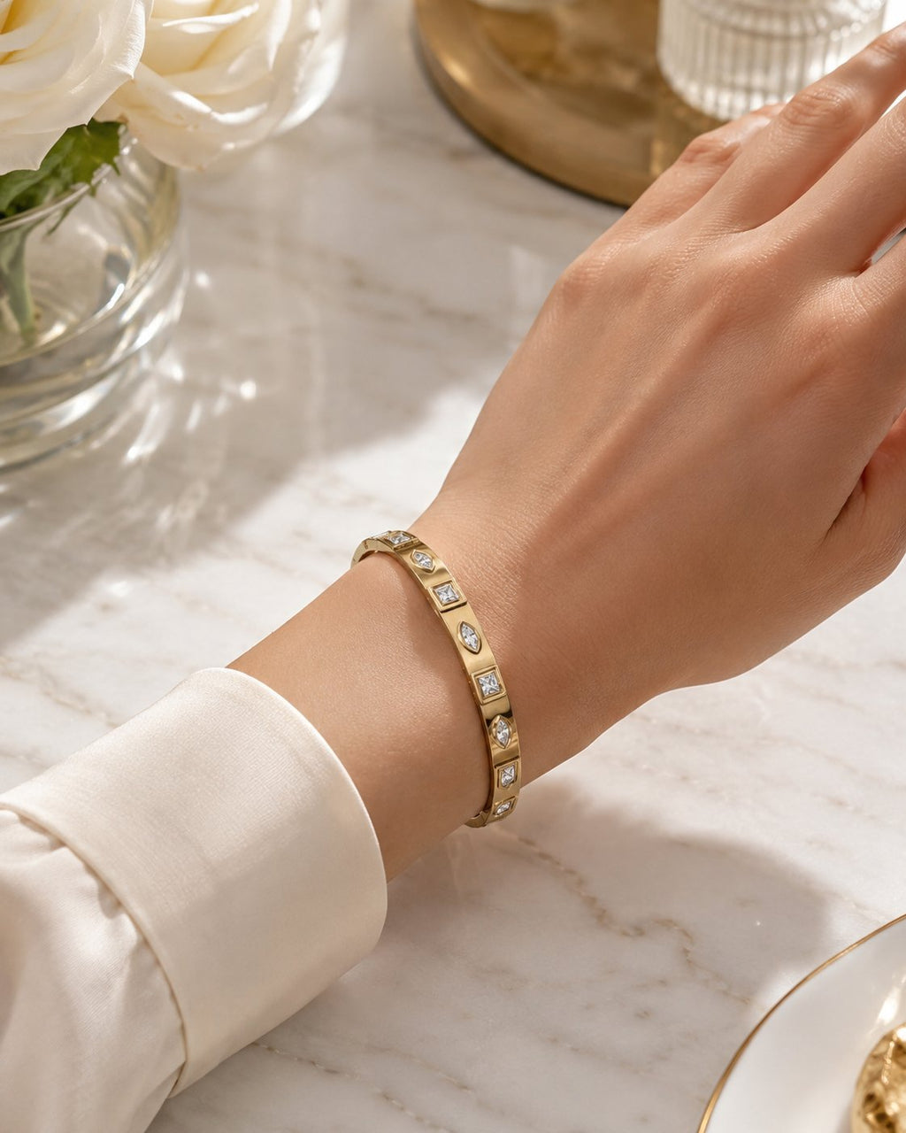 Regal Mixed-Cut Crystal Bangle